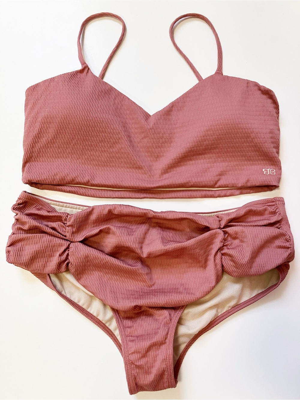 Albion | Pink Ribbed Bikini Set XL Beach  Minimalist Pool Swim Travel Vacation